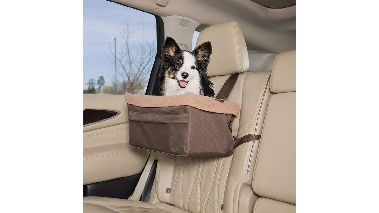 Pet Booster Seat - Happy Ride for small dogs up to 8kg, offering comfort, stability, and an unobstructed view during travel.