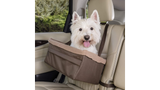 "Pet Booster Seat - Happy Ride: Comfortable and safe travel seat for dogs up to 11kg, offering unobstructed views."