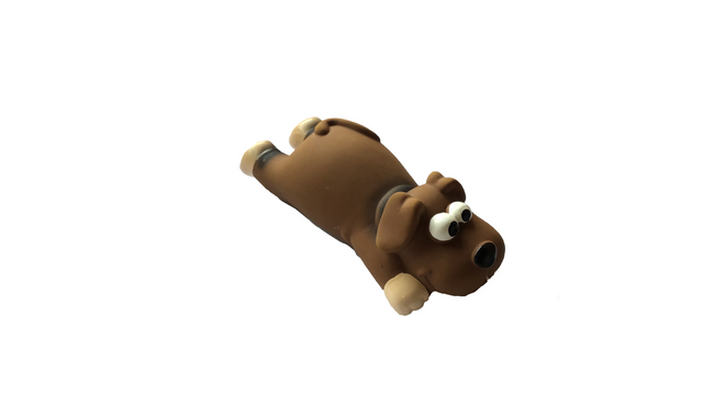 Latex dog toy in the shape of a crawling dog, features a grunting sound, 16cm, safe, lightweight, and colorful for fun play.