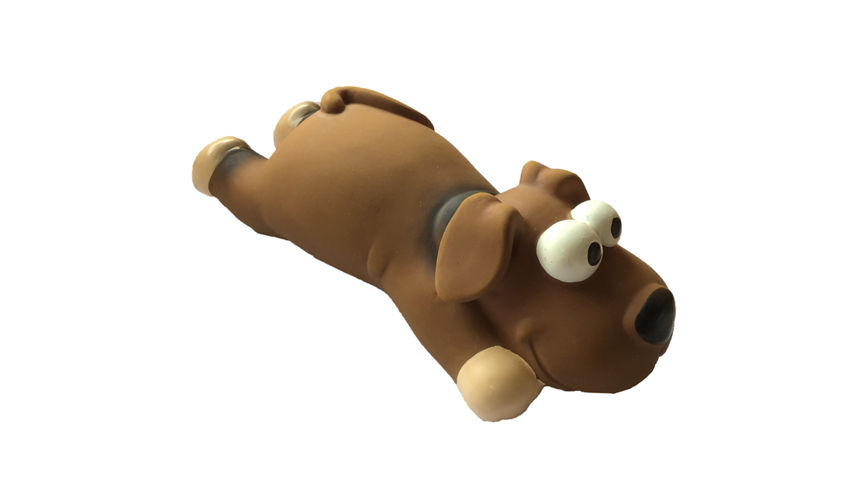 Latex Grunter Crawling Dog toy (21cm) designed for chewing, tugging, and interactive play, producing fun grunting sounds.