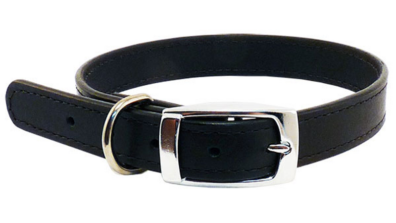 Dog Collar - Leather Stitched 40cm (Black)