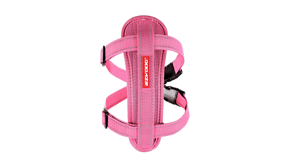 Pink ED Dog Harness for large dogs, featuring EVA foam chest plate, reflective stitching, and easy-adjust straps for comfort.