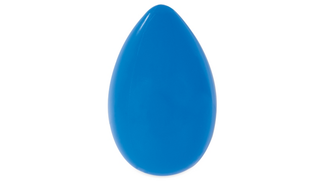 Blue JW Mega Egg dog toy, 18cm, designed for engaging solo play and fetch with unpredictable bouncing action.