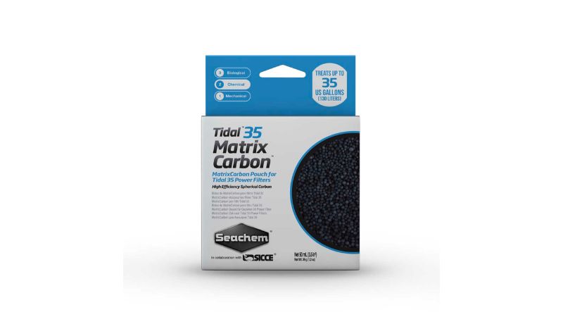 Seachem Tidal 35 Matrix Carbon 90ml for superior aquarium filtration, removing impurities for a crystal clear aquatic environment.