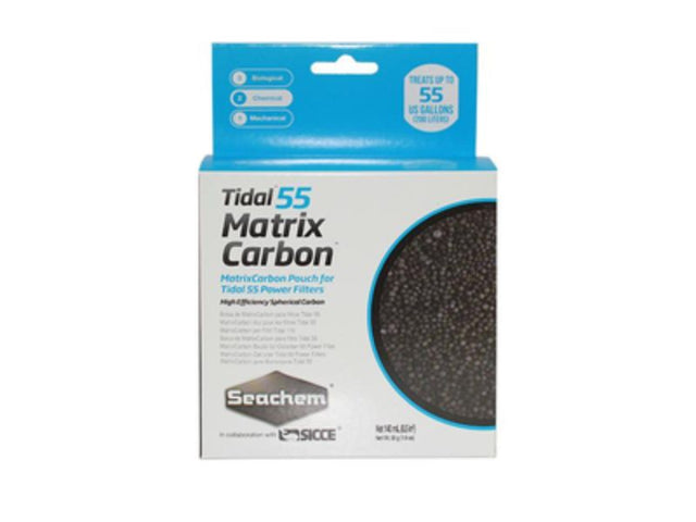 Seachem Tidal 55 Matrix Carbon 140ml for crystal-clear aquarium water and optimal filtration in freshwater or saltwater setups.