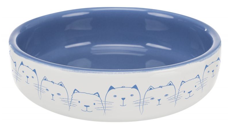Cat Dish for Short-Nosed Breeds - Blue/white