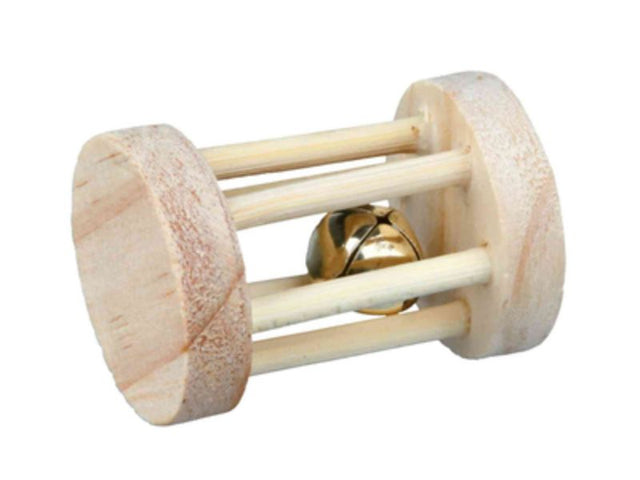 Wooden 7cm roll toy for small pets, perfect for rabbits, hamsters, and guinea pigs to nibble and explore.