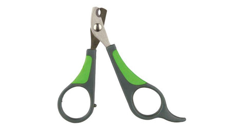 Small animal nail scissors in green, designed for precise and safe nail trimming of pets like cats and dogs.