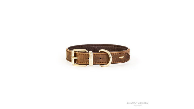 Ezydog Oxford Brown Collar in premium leather, designed for comfort and style, neck size 25-35cm, with padded lining.