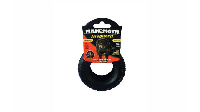 Durable TireBiter II Small chew toy for dogs, designed for tough chewers with a unique tire shape for fun and cleaning ease.