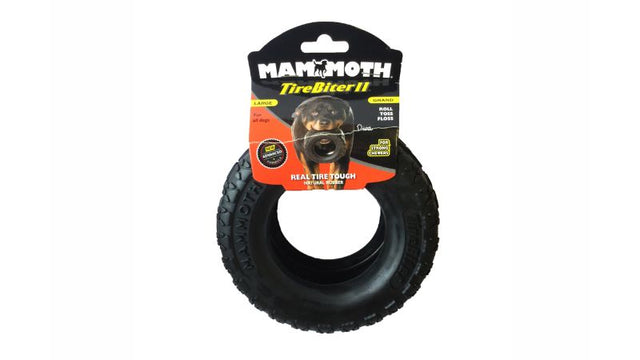 Durable TireBiter II Large chew toy for aggressive chewers, promoting dental health and keeping dogs engaged.