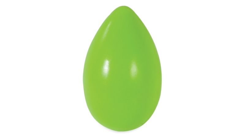 JW Mega Egg Small in green, a durable and fun dog toy that bounces unpredictably, perfect for play and treat puzzles.