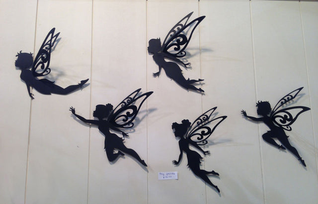 Set of 5 black flying fairy wall art, perfect for adding whimsical charm and creativity to any room.