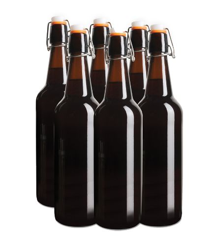 Set of 6 reusable 750ml brown glass flip-top bottles for fermenting kombucha, ginger beer, and more, with UV protection.