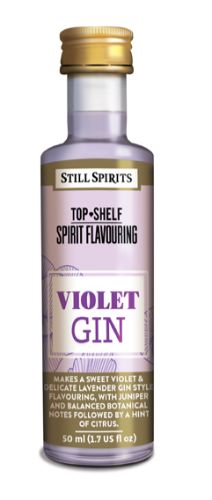 Bottle of Still Spirits Flavour Essence - Top Shelf Violet Gin, featuring a floral violet and lavender flavor for creative cocktails.