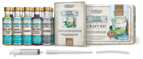 DIY gin crafting kit with flavor essences for personalized blends and essential distilling tools for home distillers.