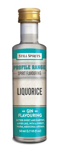 A bottle of Still Spirits Profiles Gin Liquorice essence for distilling aromatic liquorice-flavored gin at home.