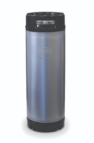 Mangrove Jack's 19 L keg: Durable stainless steel, 5-gallon capacity, NSF approved, with rubber ends for easy transport and stacking.