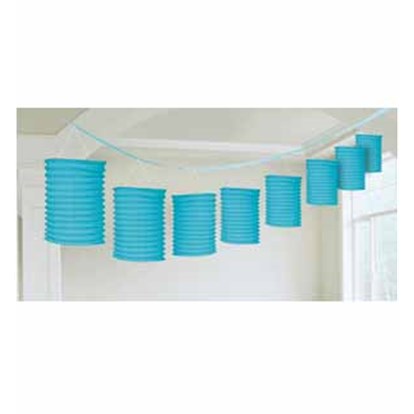 Blue paper lantern garland, 3.65m long with 8 accordion-style lanterns, perfect for festive decorations and celebrations.