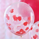 Colorful 12" Valentine's balloons with confetti hearts and "Happy Valentine's Day" messages for a romantic celebration.