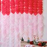 Ombré heart backdrop featuring 10 strands of red, pink, and light pink hearts, perfect for romantic celebrations.