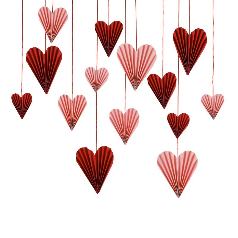 Colorful red and pink palm hearts backdrop, featuring 16 assorted sizes, perfect for romantic Valentine's Day decor.