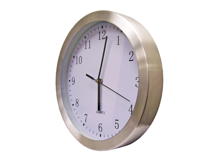 Stylish 10-inch aluminium clock with clear black numbers on a white background, perfect for home decor and gifting.