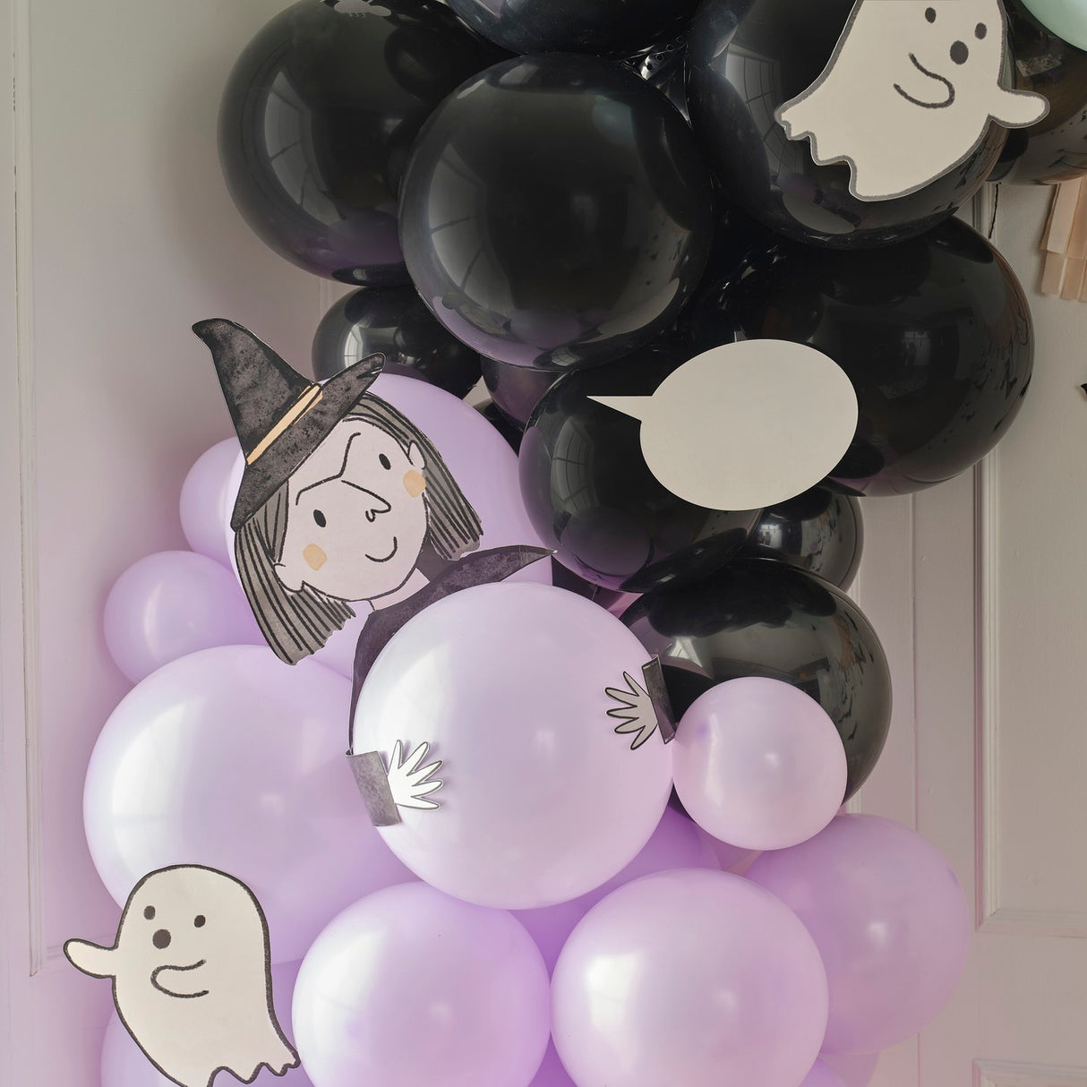 Colorful Halloween balloon arch kit featuring 95 assorted balloons with spooky decorations for festive celebrations.
