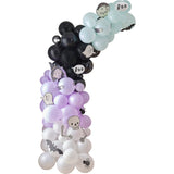 Vibrant Halloween balloon arch kit with spooky decorations, perfect for kids' parties and festive celebrations.