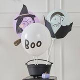 Colorful Halloween balloon bundle featuring vampire and witch designs, perfect for party decor and trick-or-treating fun.