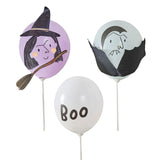 Whimsical Halloween balloon set featuring witches and vampires, perfect for parties and trick-or-treating fun.