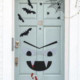 Halloween door stickers featuring a spooky vampire face, bats, spiders, and blood drips for festive decor.