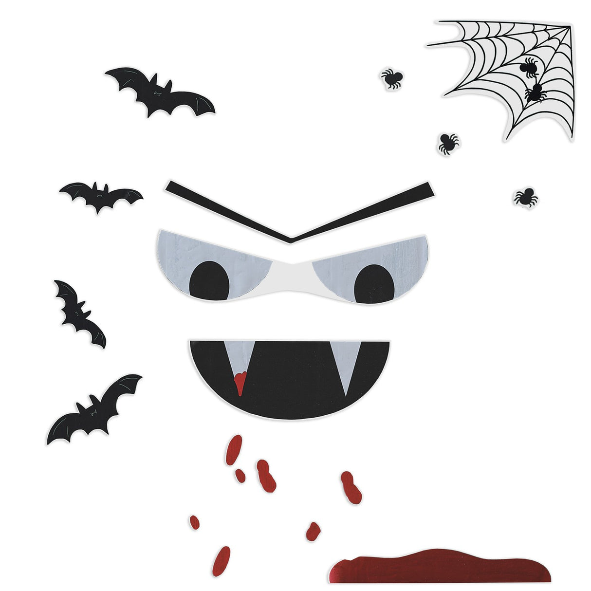 Vibrant Halloween door stickers featuring a vampire face, bats, spiders, and blood drips for spooky decorations.