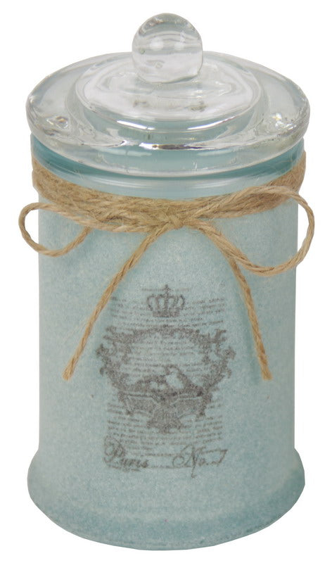 Elegant blue lidded decorative jar, 8cm diameter, 14.5cm high, perfect for storage and enhancing home decor.