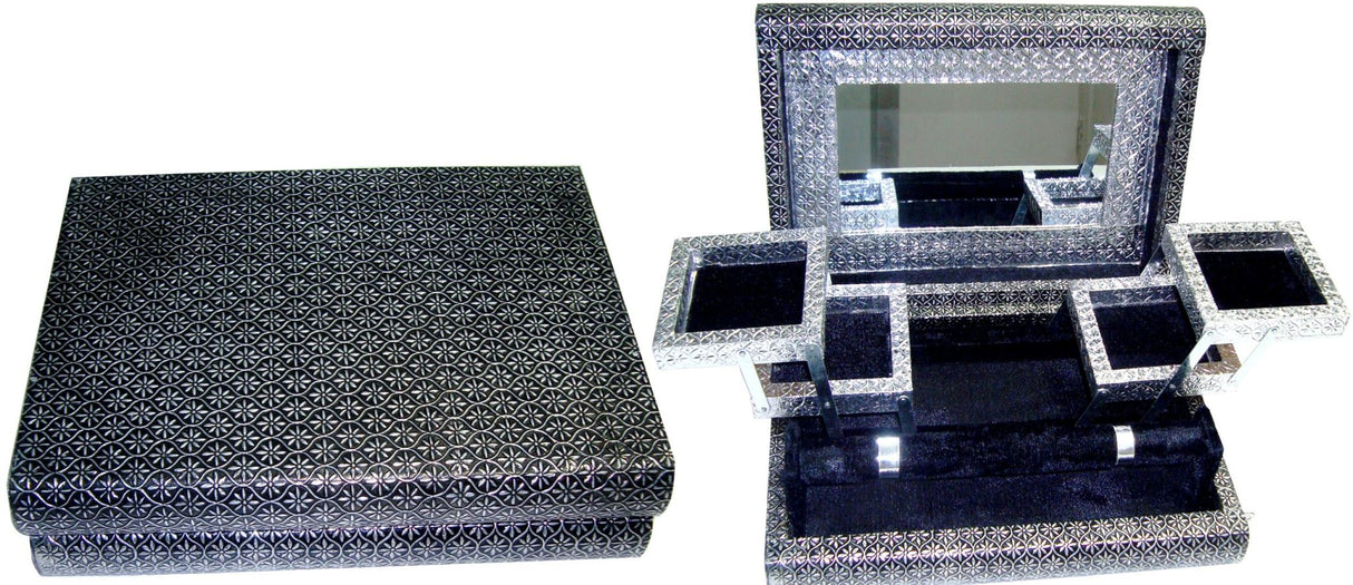 Elegant black fabric jewellery box from Rajasthan, perfect for storing rings, necklaces, and trinkets with style.