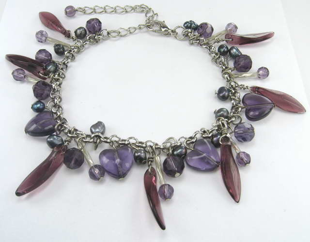 Bracelet - Bead & Crystal - Purple