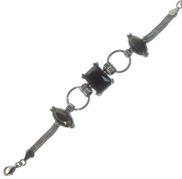 Black Shapes and Large Link Stone Bracelet featuring nickel-free stones, gunmetal plating, and 1-inch extender chain.