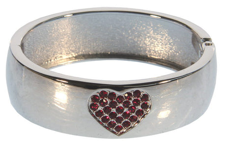 A stunning red heart cuff bracelet in imitation rhodium, perfect for expressing love and elegance in any outfit.