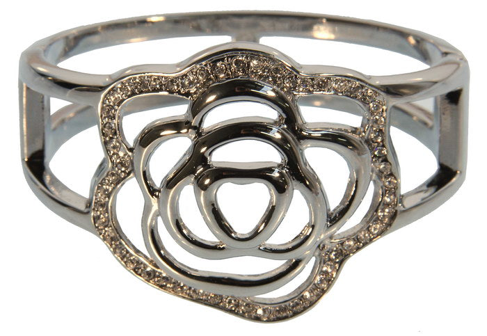 Elegant Dia Rose Bangle in imitation rhodium, featuring a striking rose finish, adjustable fit, perfect for any occasion.