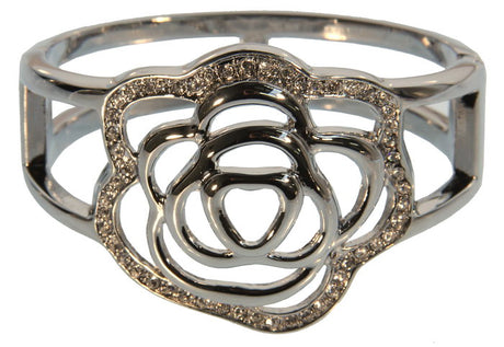 Elegant Dia Rose Bangle in imitation rhodium, featuring a striking rose finish, adjustable fit, perfect for any occasion.