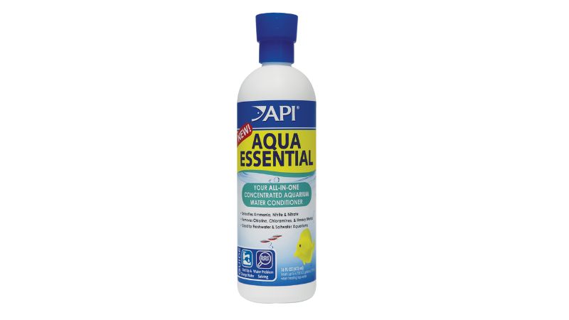 API Aqua Essential water conditioner (473ml) for safe aquatic environments, removes chlorine and detoxifies ammonia and nitrite.