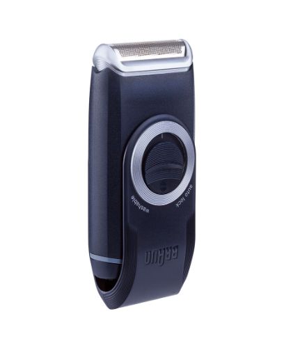 Braun M30 Pocket Go Shaver in sleek black and silver, featuring ultra-flexing foil for a close, comfortable shave on the go.