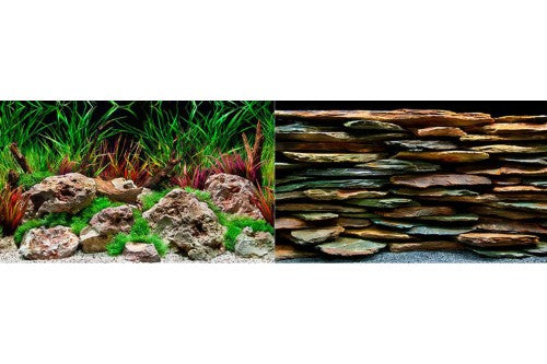 Double-sided aquatic background mimicking natural slate, enhancing your aquarium's aesthetic and habitat for fish.