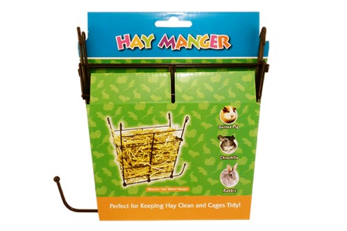 Durable metal hay manger for small pets, designed to keep hay clean and tidy while preventing spoilage and reducing waste.