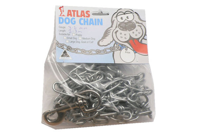 Durable 2.3m tie out dog chain, 3.2mm thick, designed for safety and freedom during outdoor play for all dog sizes.