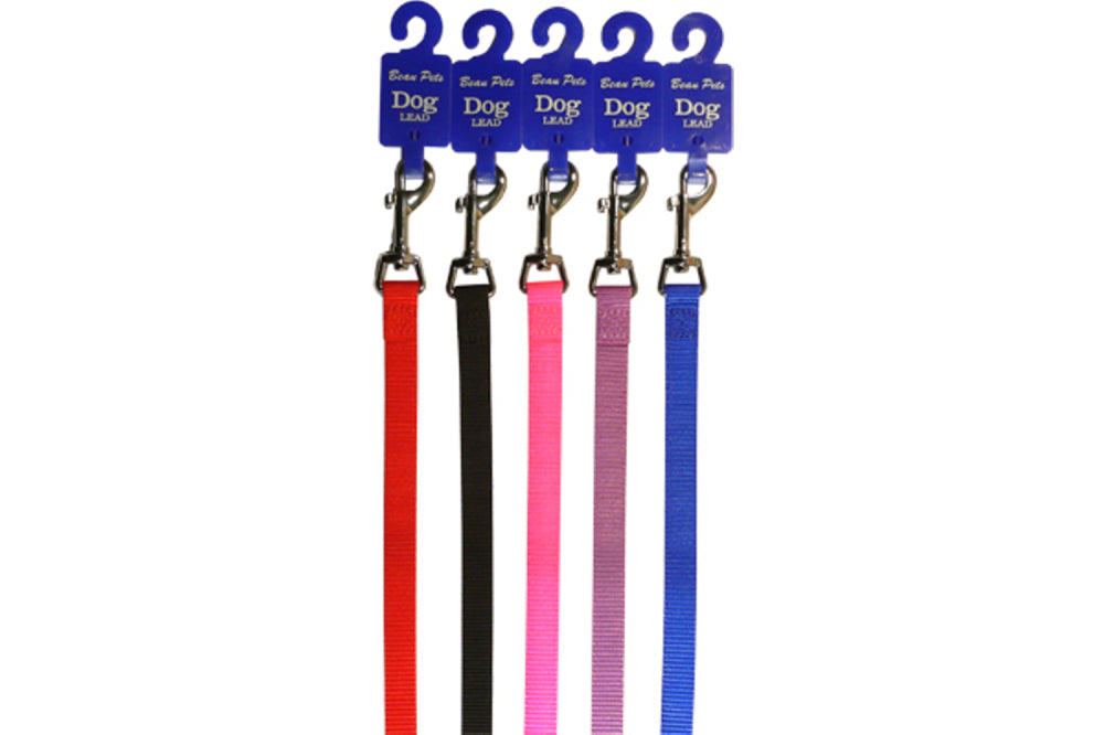 Durable pink nylon dog lead, 10mm thick and 120cm long, perfect for stylish and secure walks with all dog breeds.