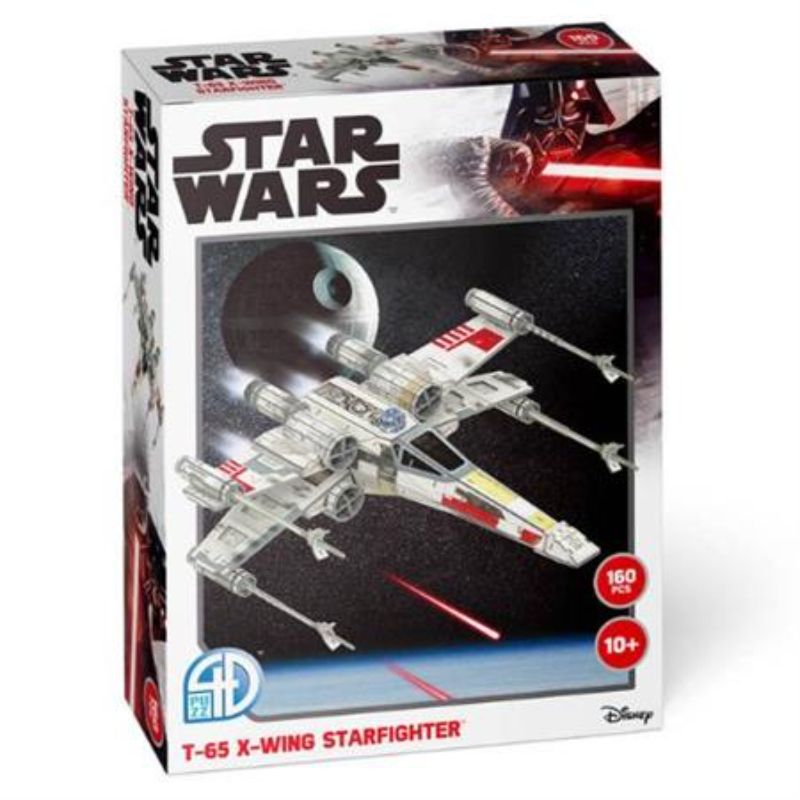 3D model of Star Wars X Wing Star Fighter T-65, 160 pieces, detailed collectible for fans aged 8+, easy assembly without tools.