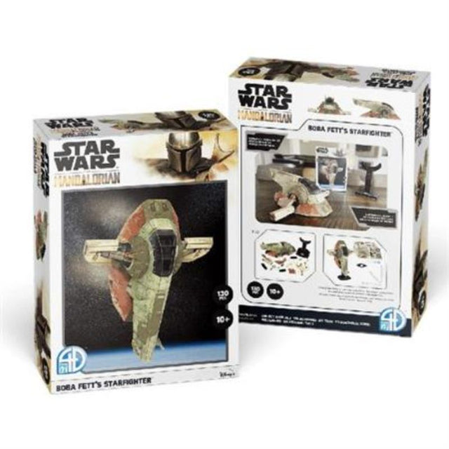 3D paper model of Boba Fett's Starfighter, a 130-piece puzzle measuring 15.5 x 35.6 x 17.56 cm, ideal for Star Wars fans.