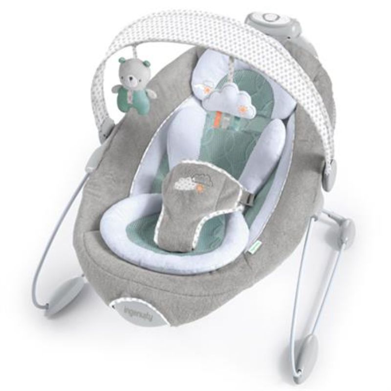 Automatic bouncer with SmartBounce tech, music, and toys for baby comfort; machine-washable for easy care.