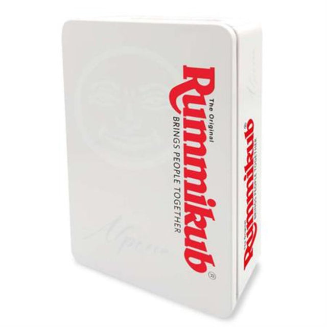 Rummikub - Alpine features elegant white racks and mini white tiles, perfect for strategic family game nights.